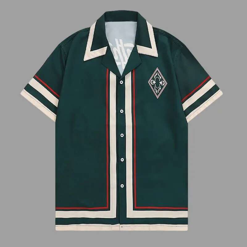 Street Fashion Jacket Men - Green Contrasting Color Retroletter Print Shirt
