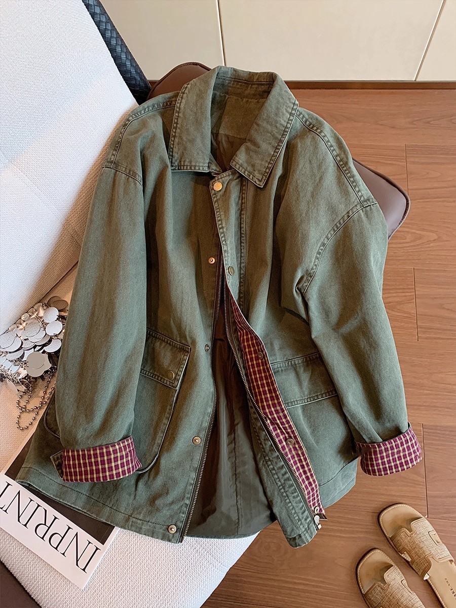 Vintage Army Green Denim Jacke - Street Fashion Hong Kong recension och pris
