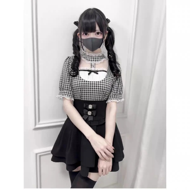 Gothic Sweet Ruffle Lace Plaid - Street Fashion China Girl recension och pris